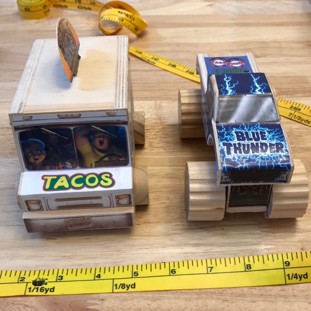🍀2 for $10☘️Wooden toy play set monster & Taco truck, stickers can be removed